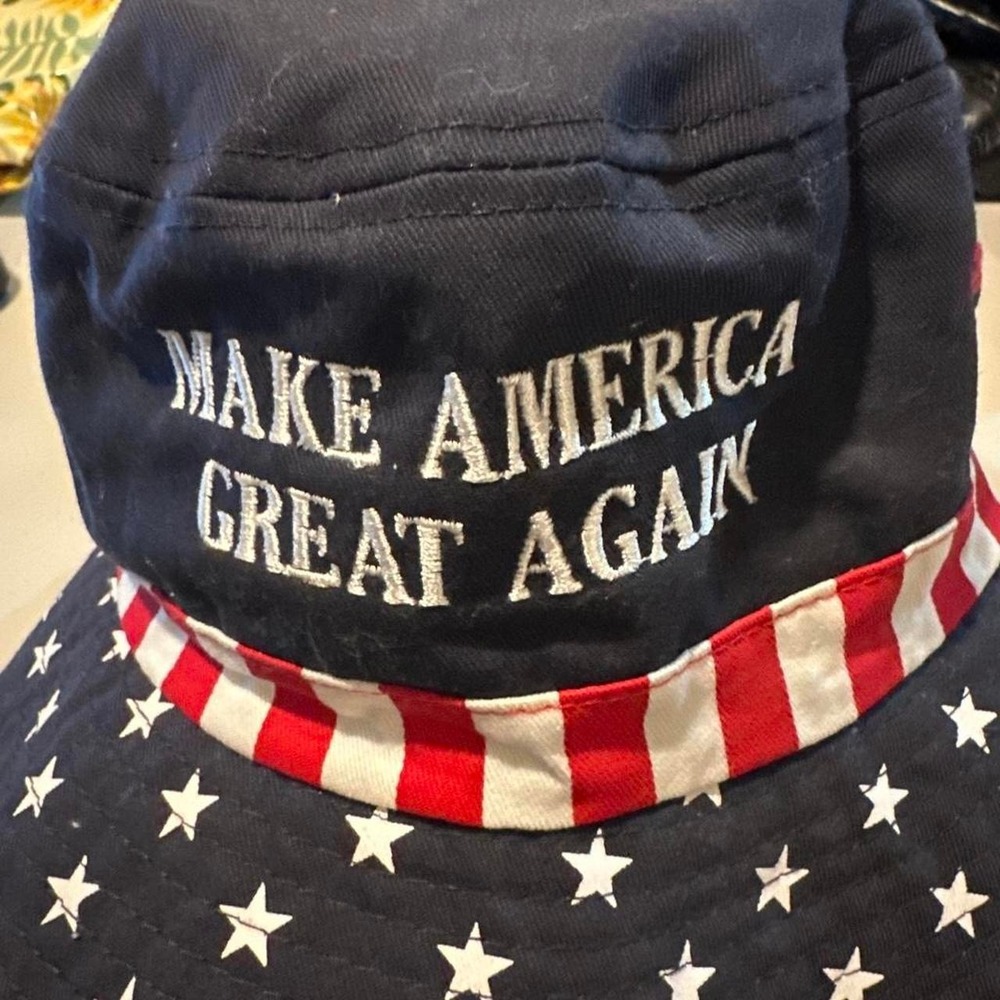 MAGA Bucket Hat Patriotic Stars Stripes Navy Blue Cotton Trump Hat